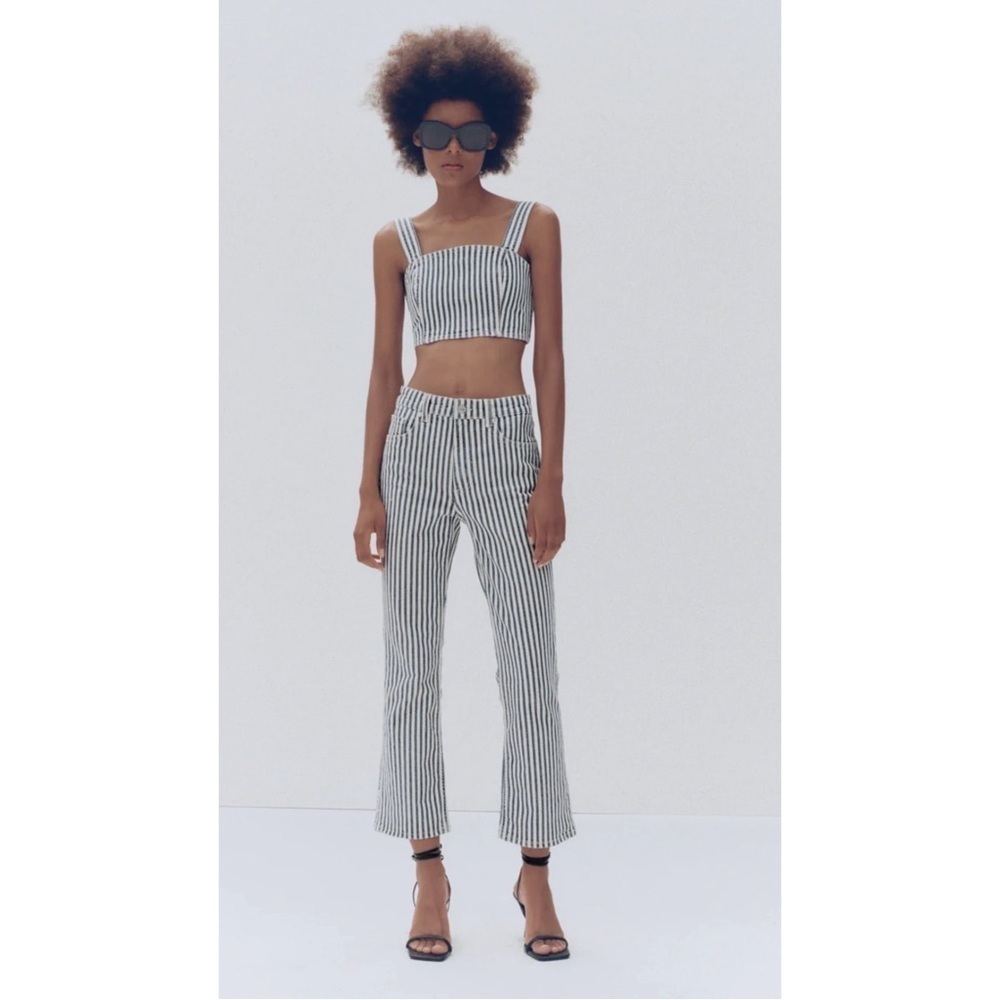 [Zara] Striped Denim Crop Top - Picture 11 of 12